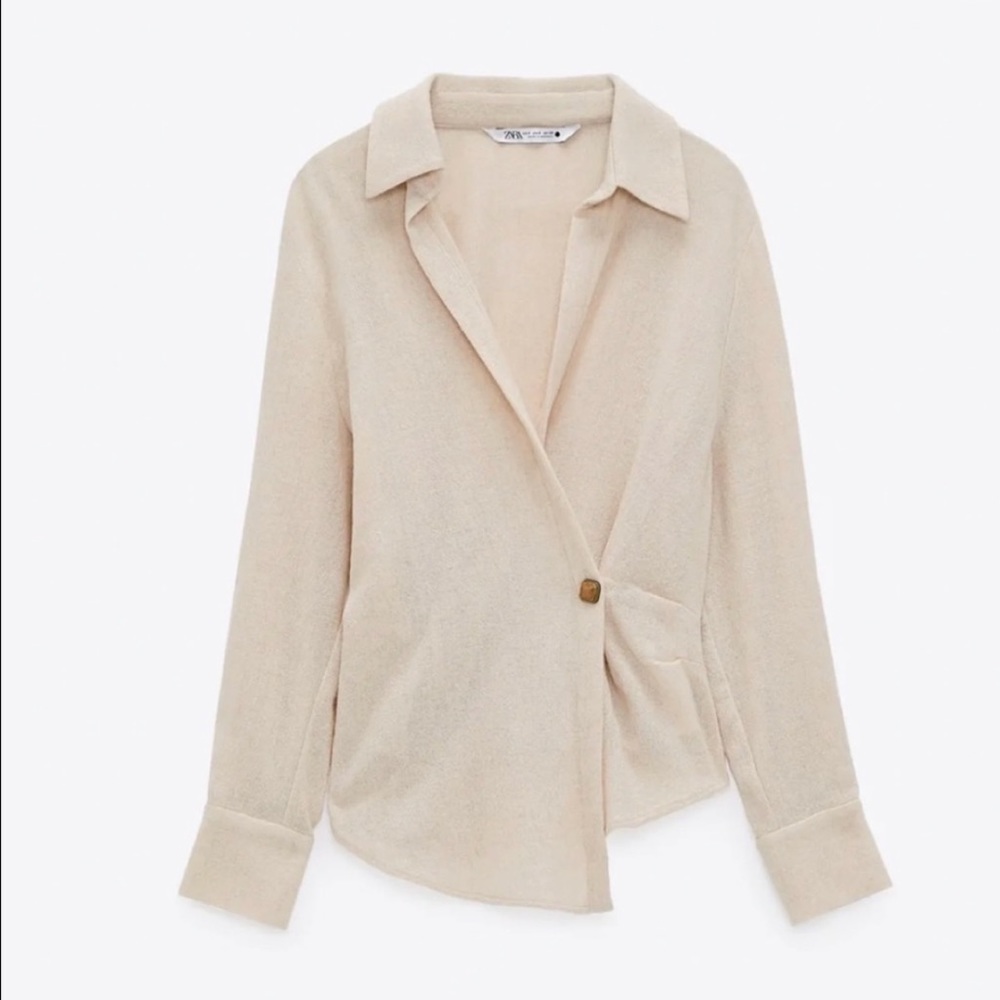 Zara Wool Blend Wrap Long Sleeve Side button Top Size S - Picture 2 of 15